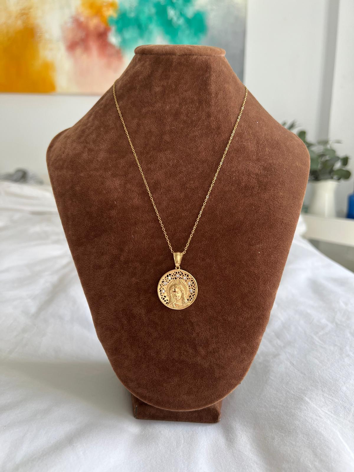 Medalla de la Virgen Calada Acero y circonitas