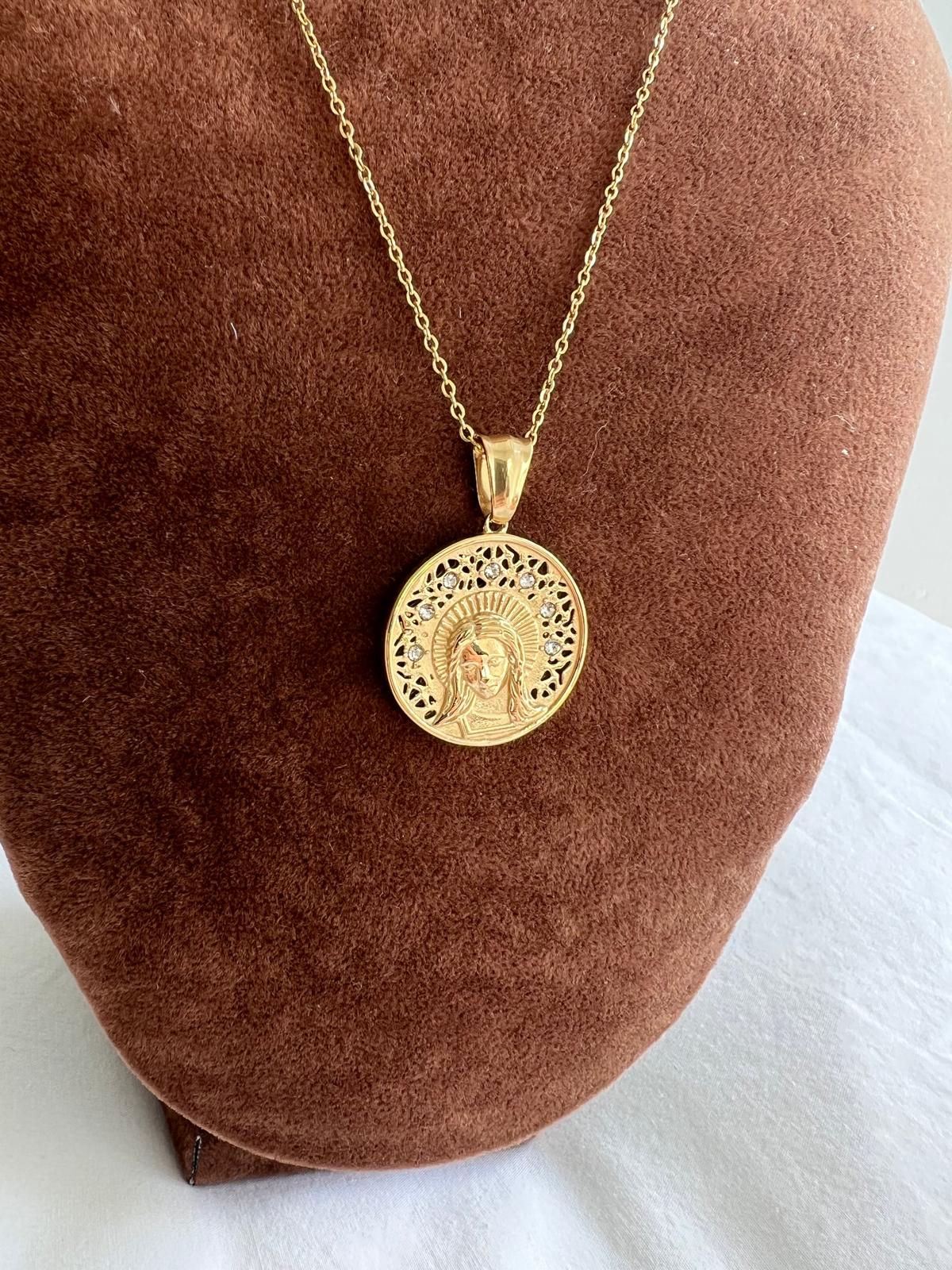 Medalla de la Virgen Calada Acero y circonitas