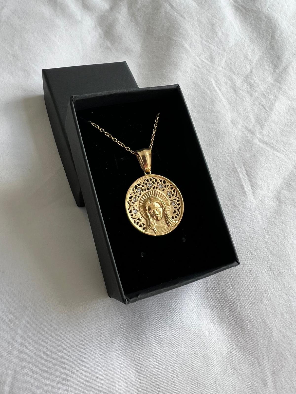 Medalla de la Virgen Calada Acero y circonitas
