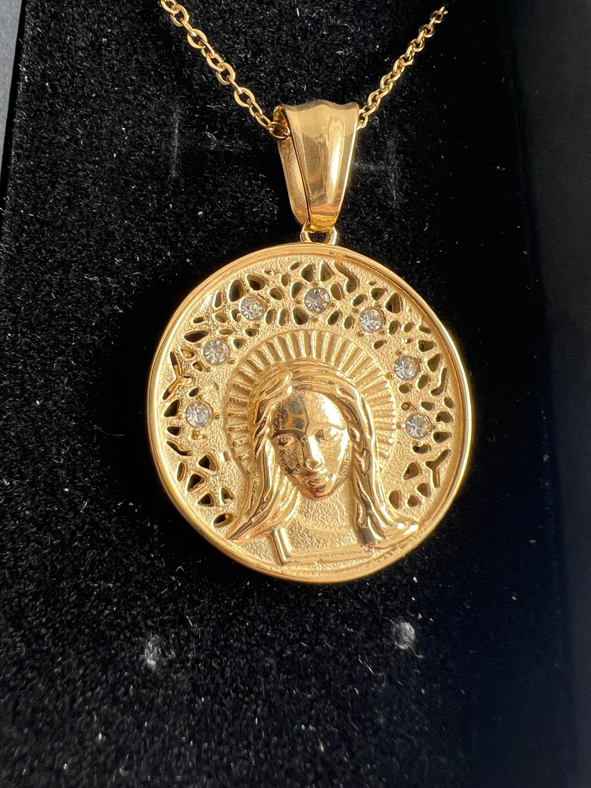 Medalla de la Virgen Calada Acero y circonitas